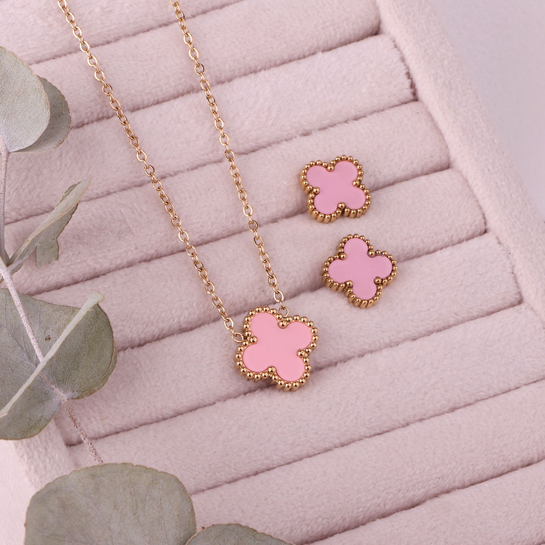 نیم ست استیل ونکلیف تک گل صورتی