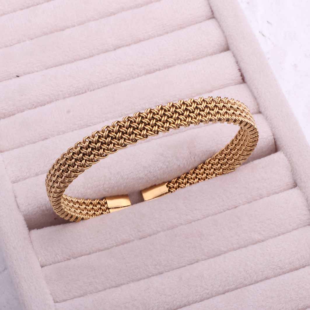 دستبند استیل بافت طلایی مردانه