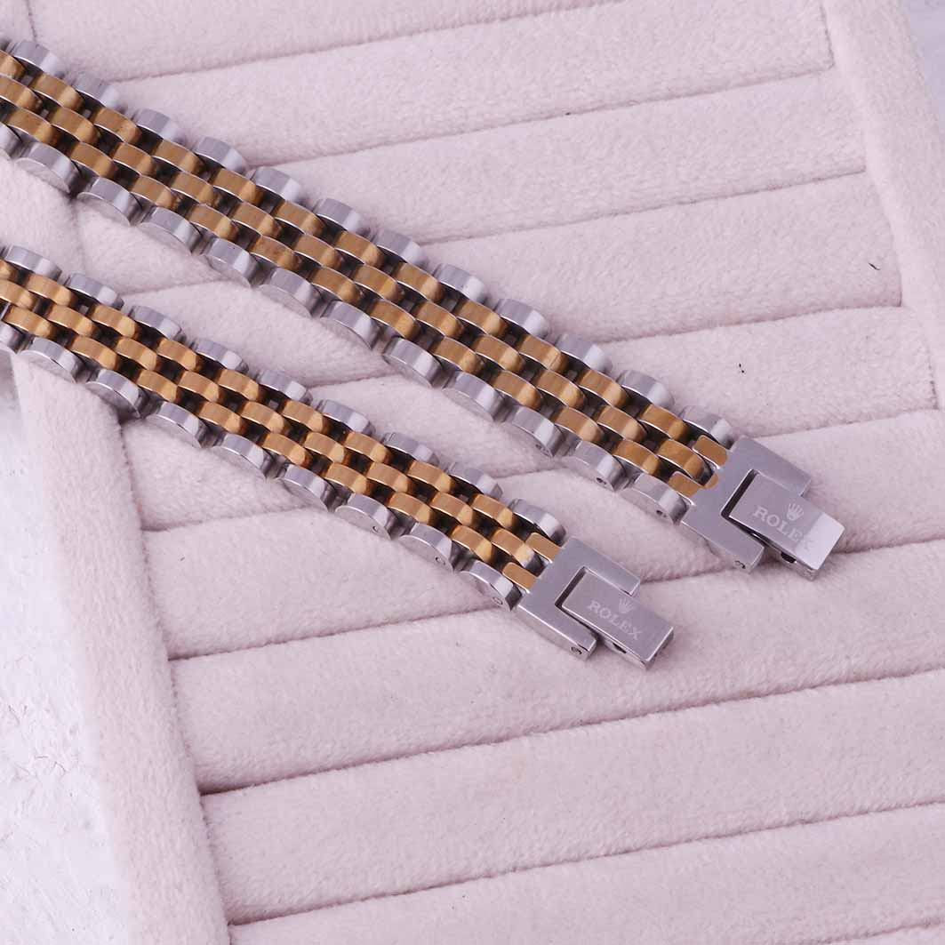 دستبند رولکس دورنگ مردانه با حک ROLEX